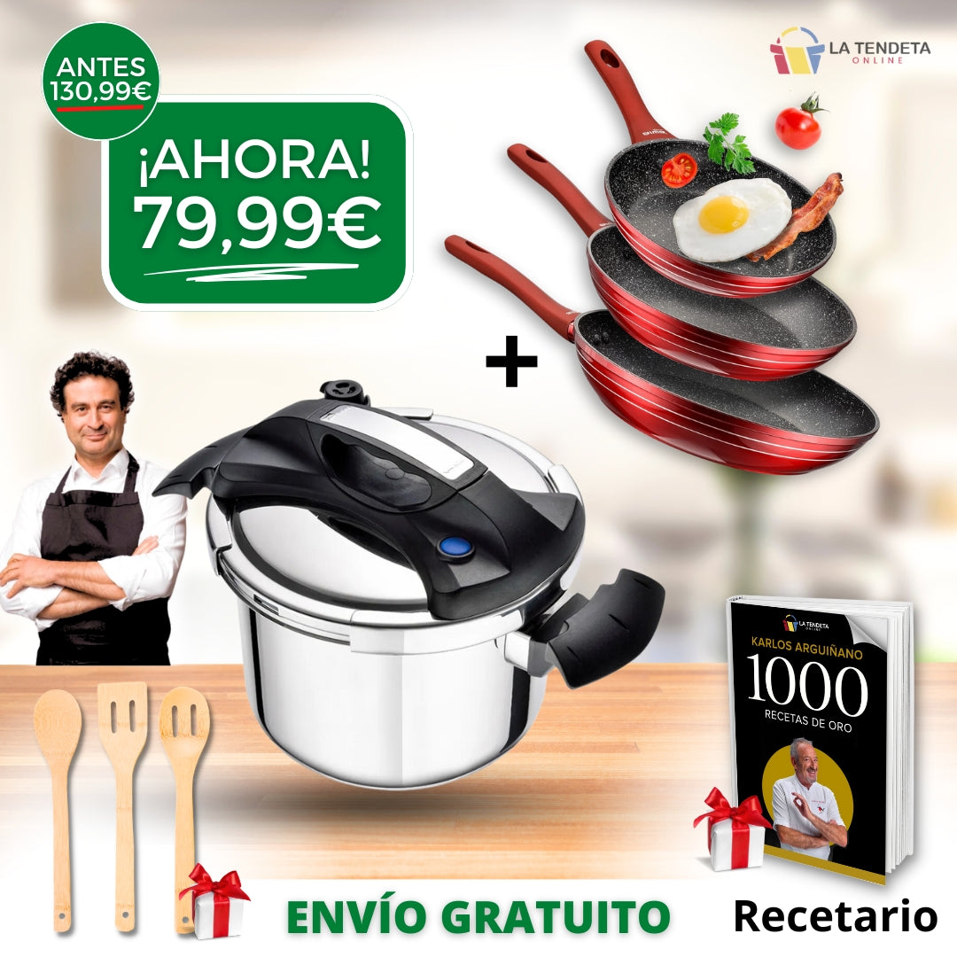 Olla a presión 4L con Set de Sartenes Antiadherentes.
