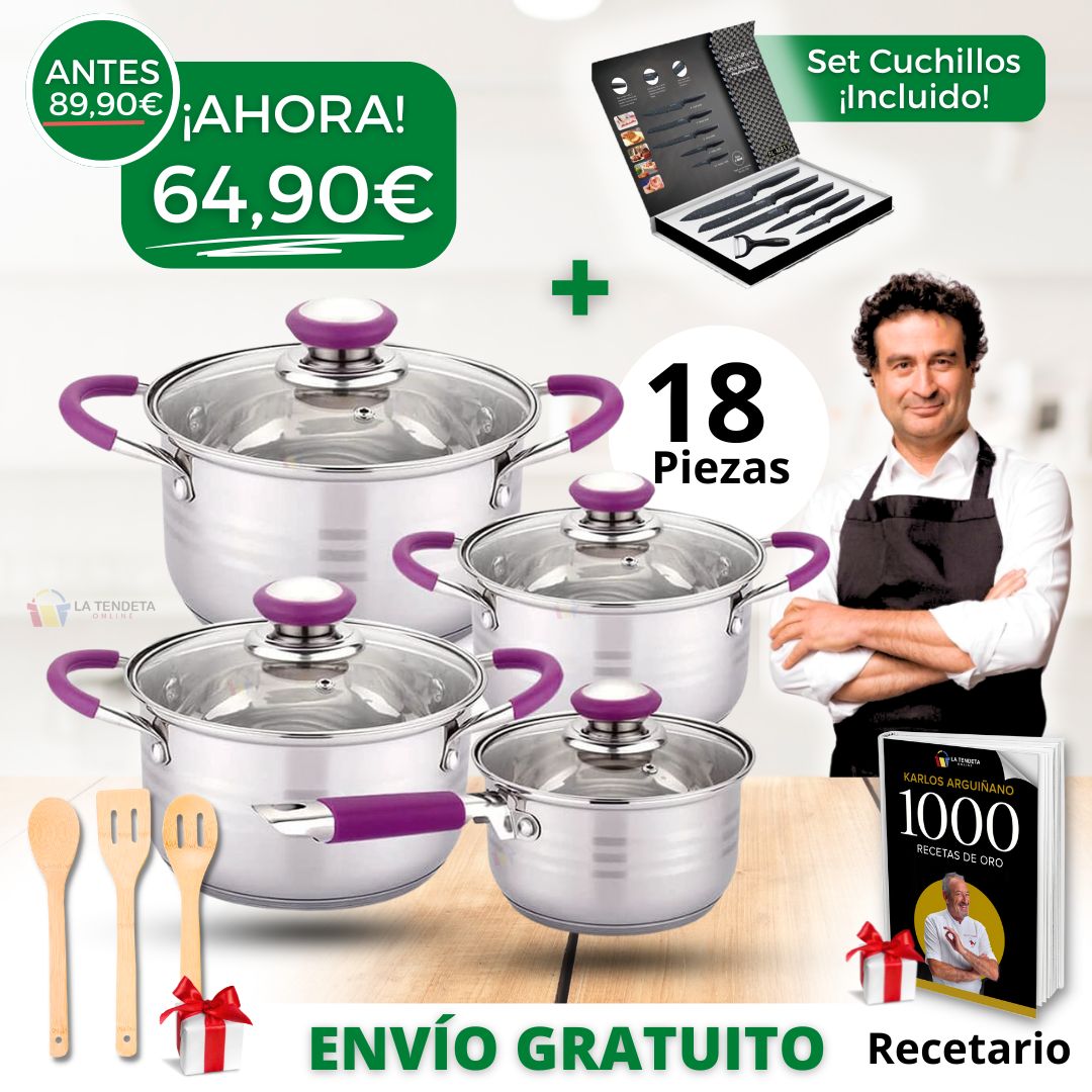 Batería Elitechef con cuchillos y utensilios de cocina
