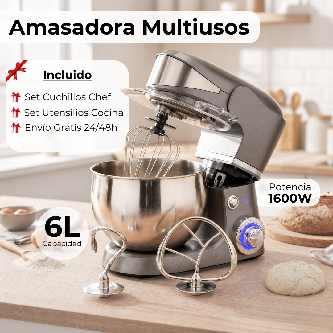 Amasadora Multifunción Gris | Regalo Set Cuchillos + Utensilios