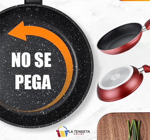 Juego sartenes con cuchillos y utensilios RL