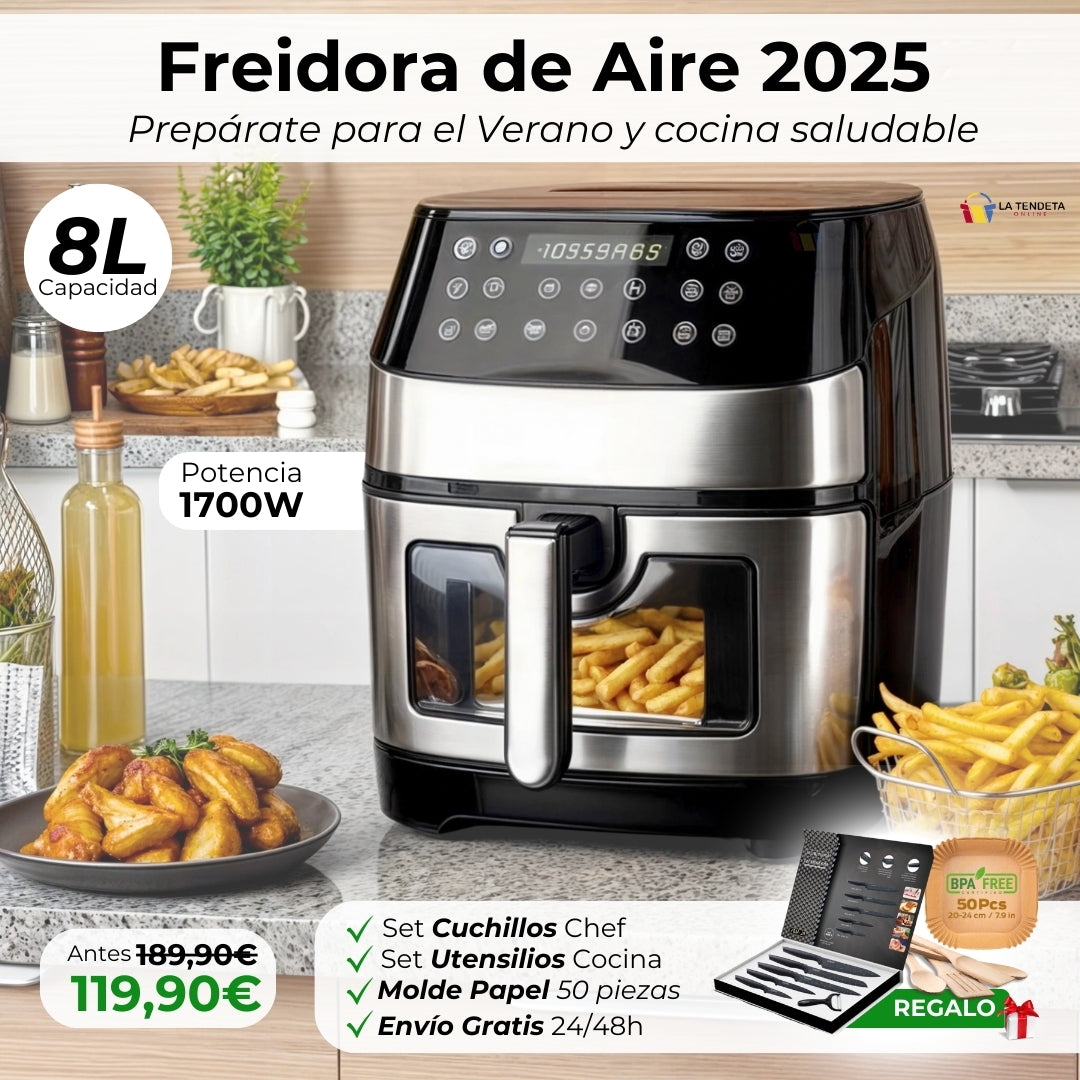 Freidora de Aire 8L Multisusos + Set de Cuchillos y Utensilios de Cocina