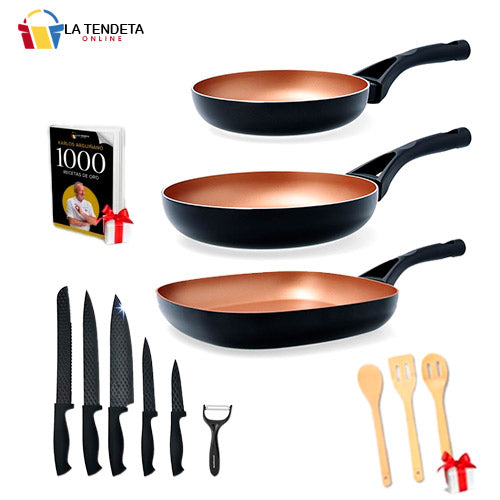 Cocina atrevida: Sartenes,asadora y cuchillos con utensilios de REGALO.