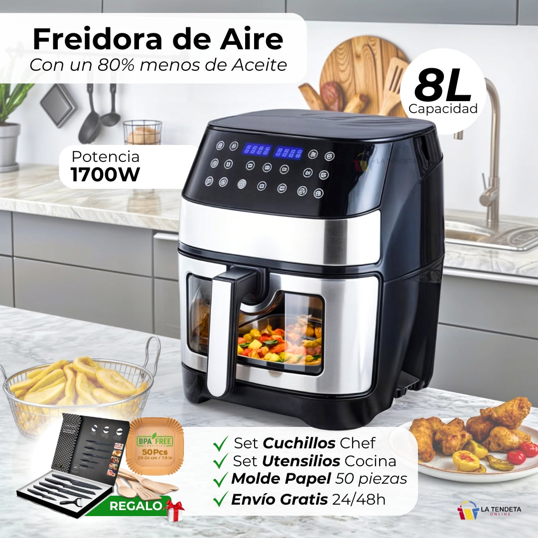Freidora de Aire 8L Multisusos + Set de Cuchillos y Utensilios de Cocina