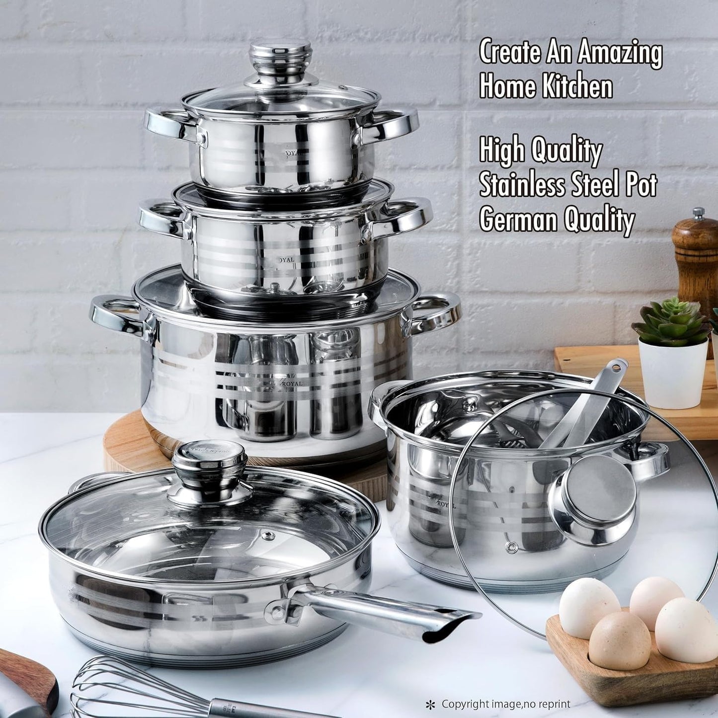 Batería de Cocina de 12 Piezas con Tapas | Acero Inoxidable | Compatible con Inducción + Utensilios de Bambú y Recetario GRATIS