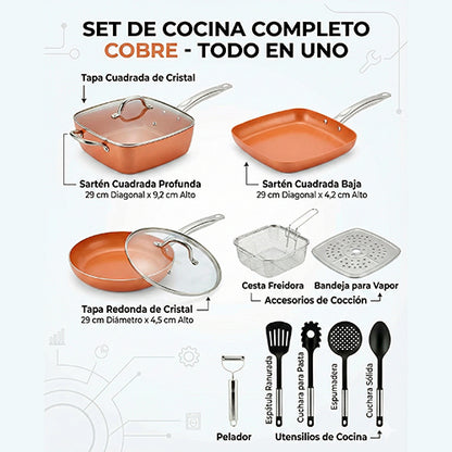 Batería de cocina color cobre (12 Piezas)