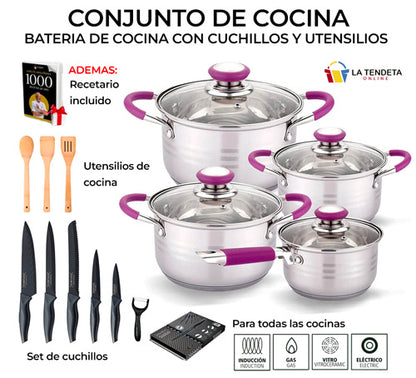 *Batería Elitechef con cuchillos y utensilios de cocina*