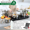 Pack: Bateria cocina 12 piezas + Set cuchillos y utensilios + Recetario de 1.000 recetas