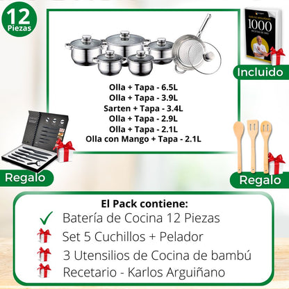 CK_Pack: Bateria cocina 12 piezas + Set cuchillos y utensilios + Recetario de 1.000 recetas (Copia)