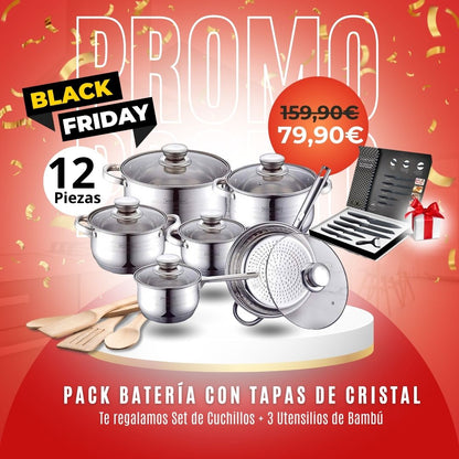 CK_Pack: Bateria cocina 12 piezas + Set cuchillos y utensilios + Recetario de 1.000 recetas (Copia)