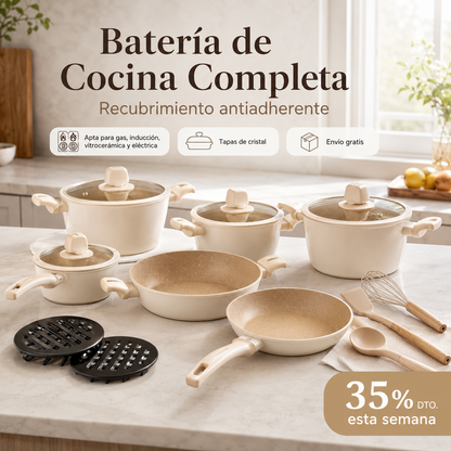 Batería de Cocina Completa 15 piezas + Utensilios de Regalo.